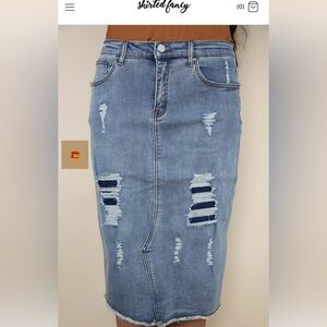 Skirted Fancy Dual Denim Distressed Stretchy Skirt